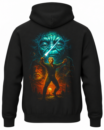 Czarna bluza z kapturem i nadrukiem na plecach: Gwiezdne wojny – Luke Skywalker i Yoda
