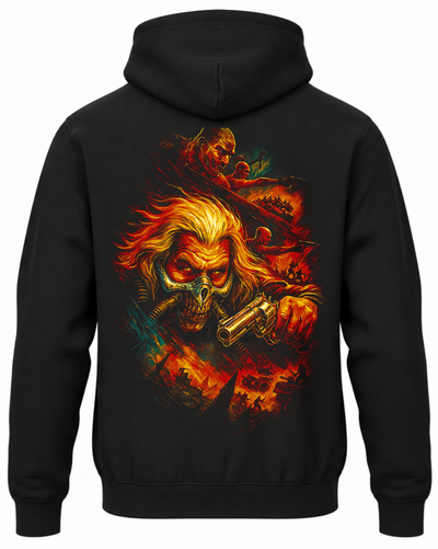 Czarna bluza z kapturem i nadrukiem na plecach: Mad Max – Immortan Joe