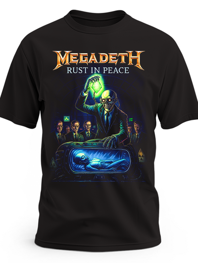 Czarna koszulka Megadeth z niebieskim samochodem