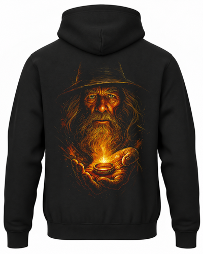 Czarna bluza z kapturem i nadrukiem na plecach: Władca Pierścieni – Gandalf