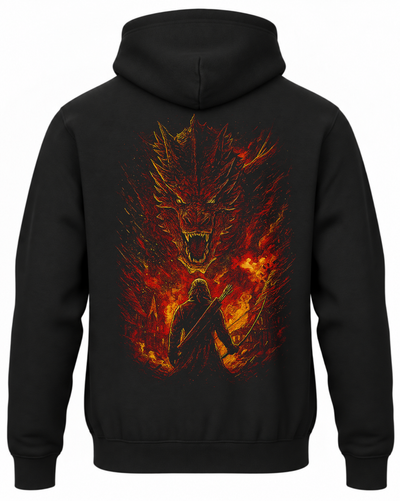 Czarna bluza z kapturem i nadrukiem na plecach: Hobbit – Smaug