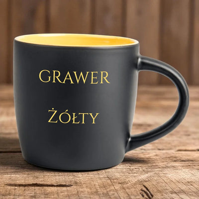 Kubek z żółtym grawerem dla zakochanych | Personalizowany prezent