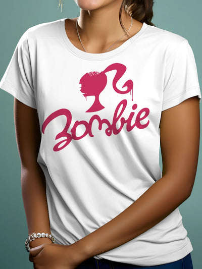 Koszulka bawełniana damska ze śmiesznym nadrukiem barbie 170gramów biała