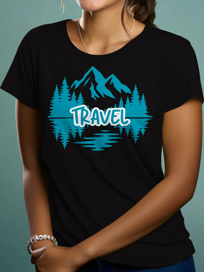 Prezent dla podróżniczki koszulka damska z nadrukiem travel czarna