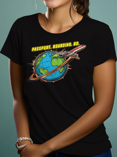 Prezent dla podróżniczki koszulka damska passport boarding go czarna