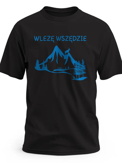 Prezent dla podróżnika koszulka bawełniana 190g czarna męska z napisem wlezę wszędzie