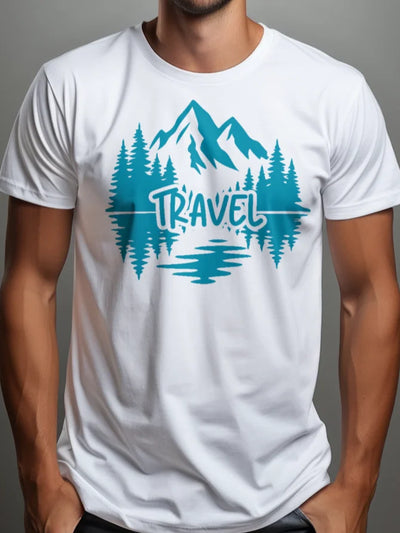 Prezent dla podróżnika koszulka męska z nadrukiem travel biała