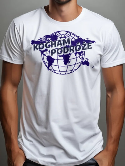 Prezent dla podróżnika koszulka kocham podróże 190gramów biała