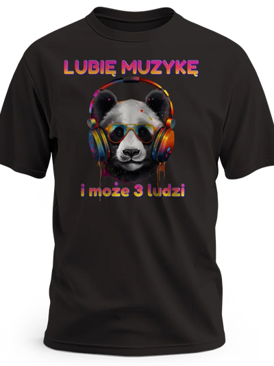 Prezent dla muzyka koszulka męska z nadrukiem pandy w słuchawkach lubię muzykę i może 3 ludzi czarna