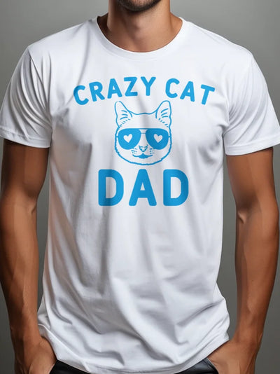 Prezent dla kociarza koszulka męska z nadrukiem kota crazy cat dad biała