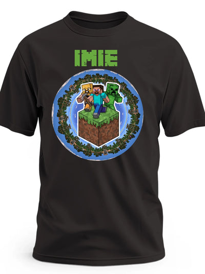 Prezent dla gracza MINECRAFT personalizowana koszulka z nadrukiem Pixel Crew oraz imieniem czarna