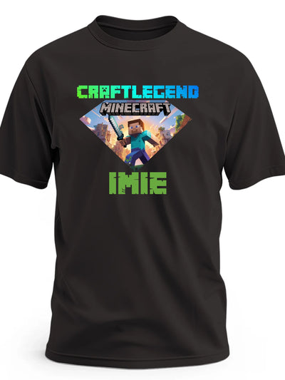 Prezent dla gracza MINECRAFT personalizowana koszulka z nadrukiem craftlegend oraz imieniem czarna