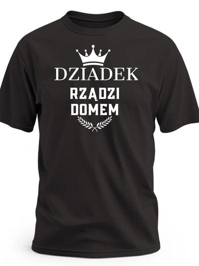 Prezent dla dziadka koszulka z nadrukiem dziadek rządzi domem czarny