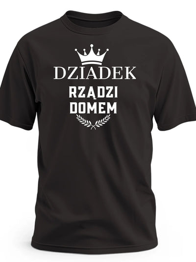 Prezent dla dziadka koszulka z nadrukiem dziadek rządzi domem czarny Personalizowane-prezenty.pl