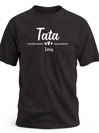 Prezent dla młodego Taty koszulka z nadrukiem TATA z imieniem personalizowana czarna
