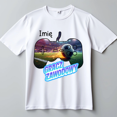 Prezent dla gracza koszulka z nadrukiem pada oraz personalizowanym imieniem biała