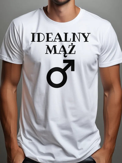 Prezent dla męża - koszulka z napisem idealny mąż biała