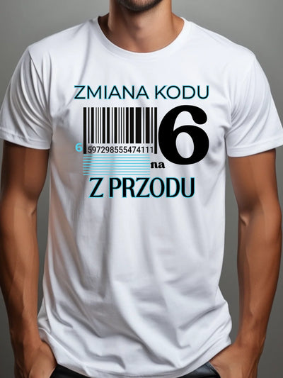 Koszulka na 60 urodziny męska zmiana kodu na 6 z przodu biała