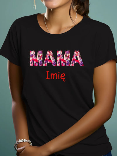 Prezent na dzień mamy koszulka z nadrukiem personalizowana z imieniem czarna