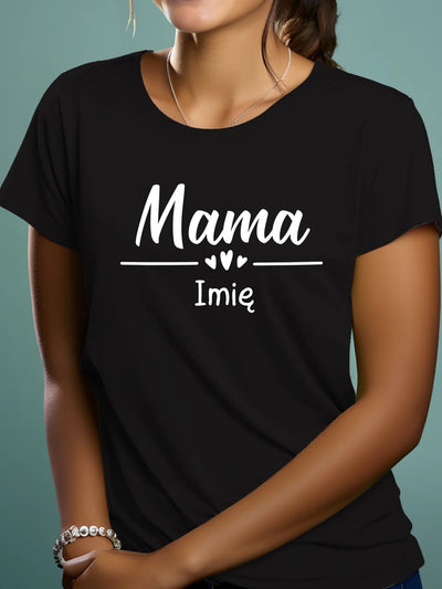 Koszulka damska dla mamy z nadrukiem i imieniem personalizowany prezent czarna