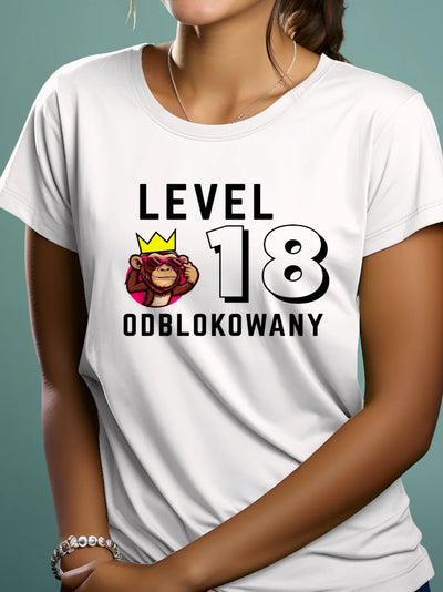Koszulka na 18 urodziny dla dziewczyny lvl 18 odblokowany biala