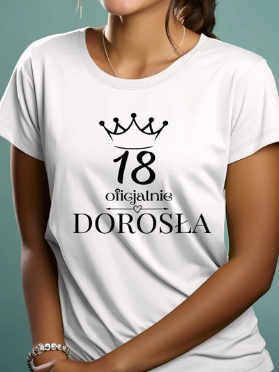 Koszulka na 18 urodziny dla dziewczyny oficjalnie dorosła biała