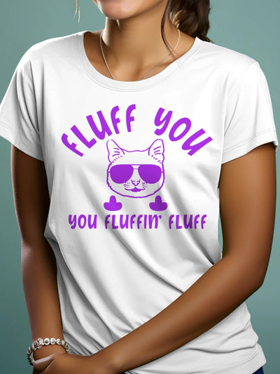 Prezent dla kociary koszulka damska z nadrukiem fluff you you fluffin' fluff biała