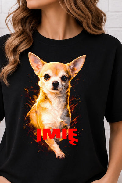 Koszulka damska z Psem chihuahua krótkowłosa personalizowana z imieniem