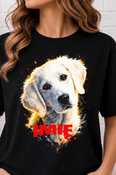 Koszulka damska z Psem Golden Retriever szczeniak personalizowana z imieniem