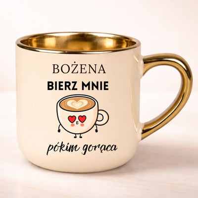 Kubek Bierz mnie pókim gorąca z filiżanką kawy elegant 400ml