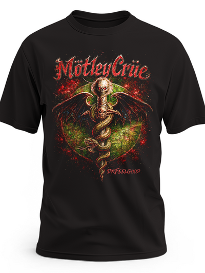 Czarna koszulka Mötley Crüe z czerwonym logo i nadrukiem Dr. Feelgood
