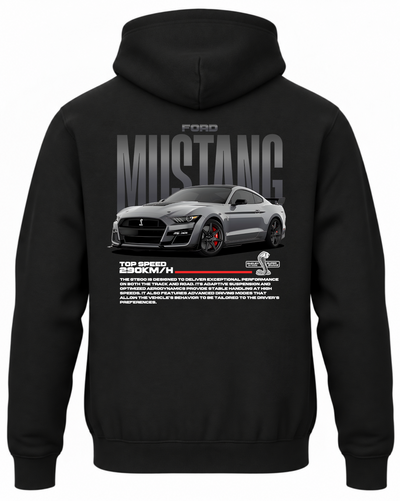 Czarna bluza z kapturem z nadrukiem samochodu Ford Mustang Shelby