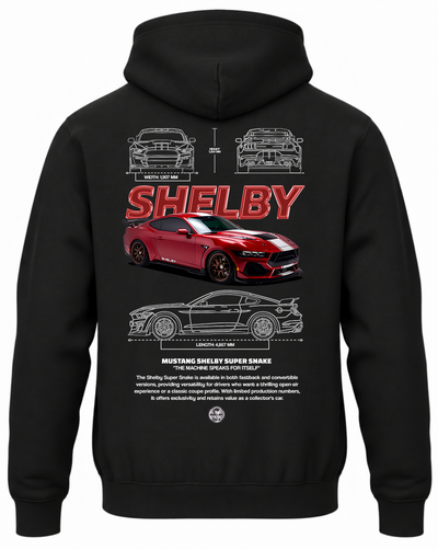 Czarna bluza z kapturem z nadrukiem sportowego samochodu Ford Mustang Shelby