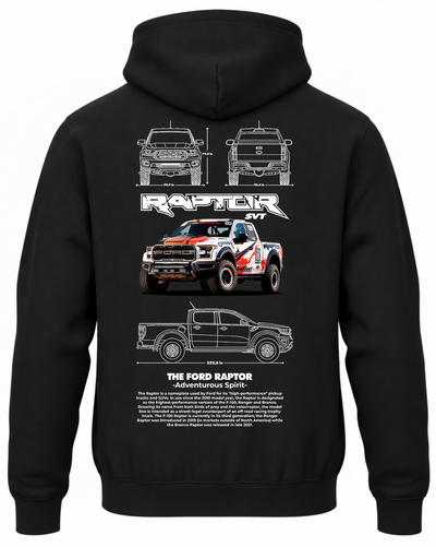 Czarna bluza z kapturem z nadrukiem samochodu Ford Raptor