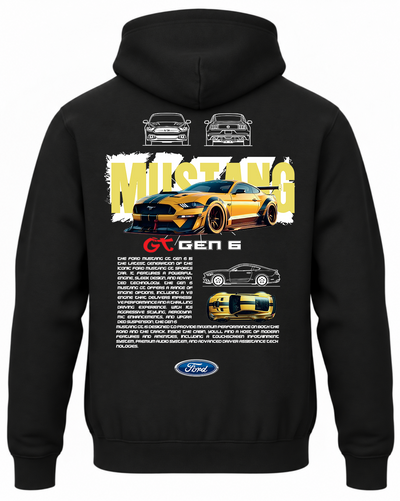 Czarna bluza z kapturem z nadrukiem czarnego samochodu Ford Mustang