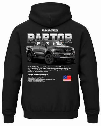Czarna bluza z kapturem z nadrukiem samochodu Ford Ranger Raptor