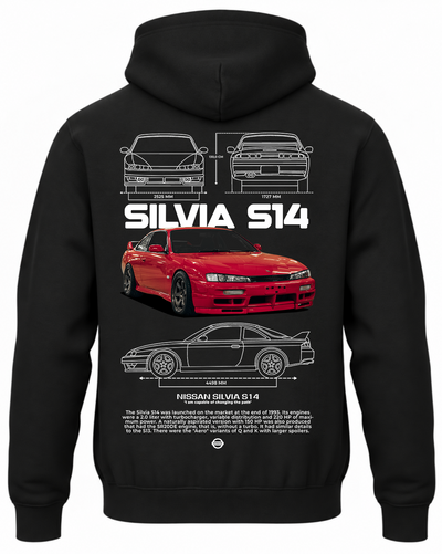 Czarna bluza z kapturem z nadrukiem Nissan Silvia S14 – biały