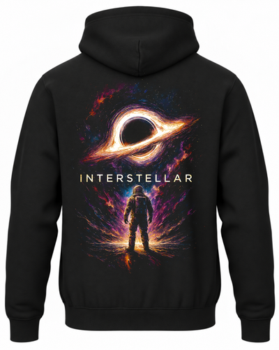 Czarna bluza z kapturem z astronautą i czarną dziurą z filmu Interstellar na plecach