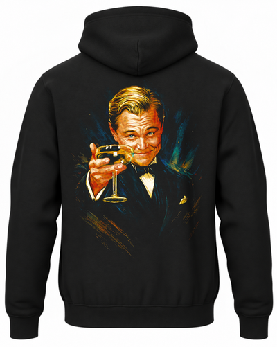 Czarna bluza z kapturem z nadrukiem Gatsby’ego wznoszącego toast z filmu Wielki Gatsby na plecach