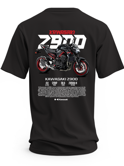 Czarna koszulka z motocyklem Kawasaki Z900 i dużym napisem Z900