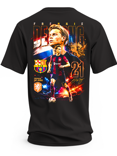 Koszulka z Frenkiem de Jongiem w barwach FC Barcelony, numer 21 i motyw reprezentacji Holandii