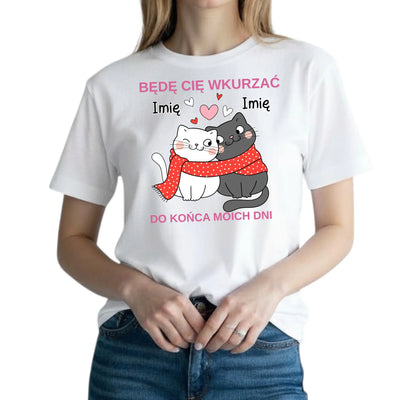 Prezent na walentynki personalizowana koszulka dla zakochanych z kotami 1