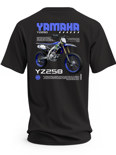 Koszulka Yamaha YZ250 z niebieskim nadrukiem motocykla