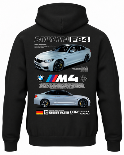 Czarna bluza z kapturem z nadrukiem samochodu BMW M4