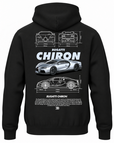 Czarna bluza z kapturem z nadrukiem samochodu Bugatti Chiron