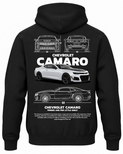 Czarna bluza z kapturem z nadrukiem samochodu Chevrolet Camaro