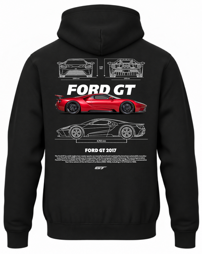 Czarna bluza z kapturem z nadrukiem samochodu Ford GT