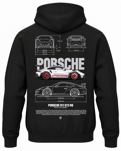 Czarna bluza z kapturem z nadrukiem Porsche 911 GT3 2023 – szary
