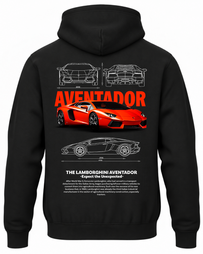 Czarna bluza z kapturem z nadrukiem Lamborghini Aventador – wzór 3