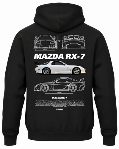 Czarna bluza z kapturem z nadrukiem Mazda RX-7